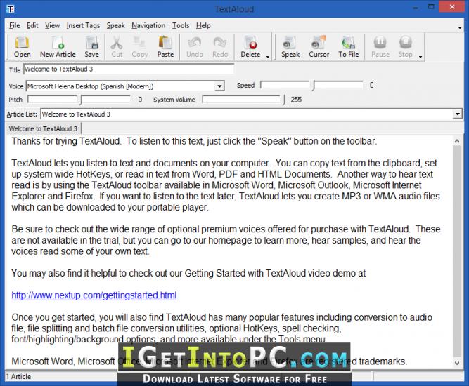 NextUp TextAloud 3.0.117 Free Download 3