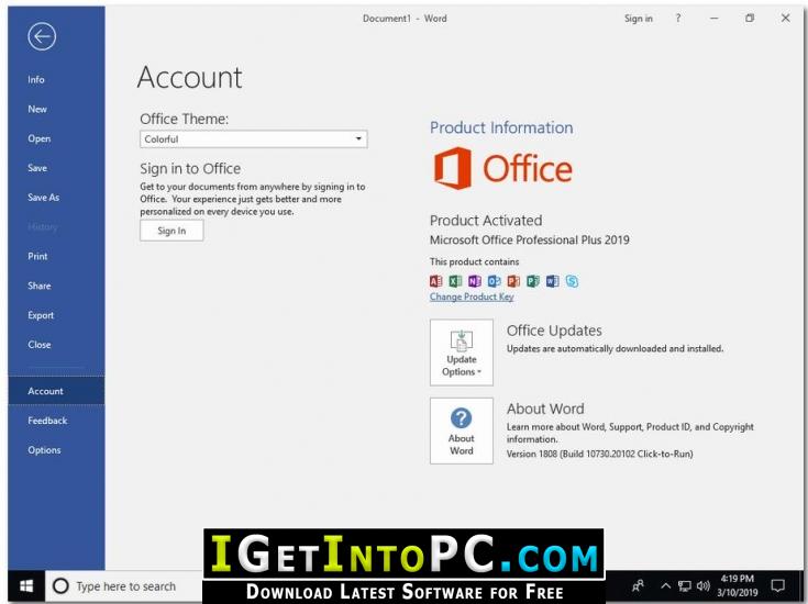 Windows 10 Pro RS5 with Office 2019 Pro Plus March 2019 Free Download 2