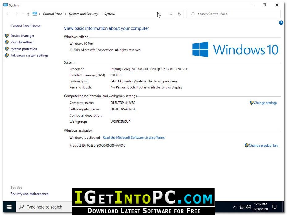 Windows 10 Pro with Office 2019 April 2020 Free Download 2