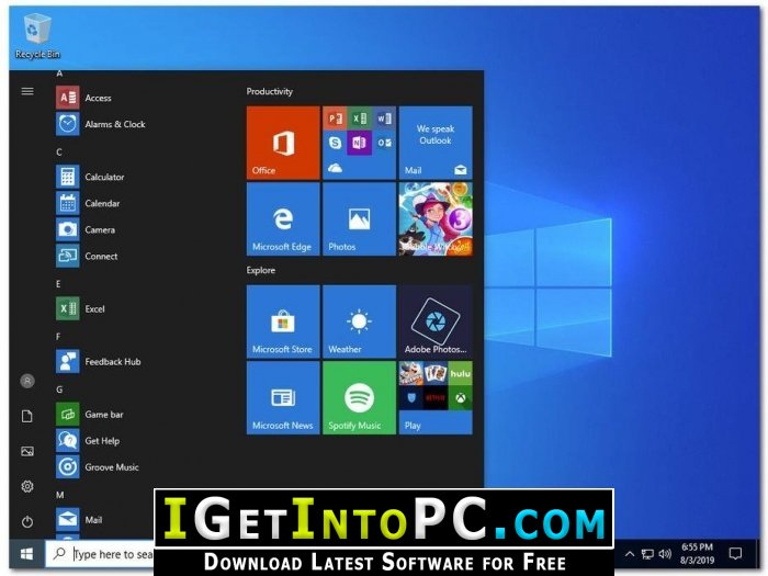 Windows 10 Pro with Office 2019 August 2019 Free Download 8