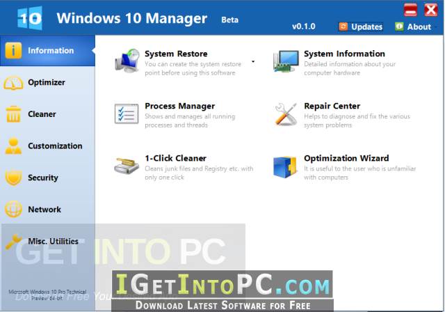 Yamicsoft Windows 10 Manager Portable Direct Link Download